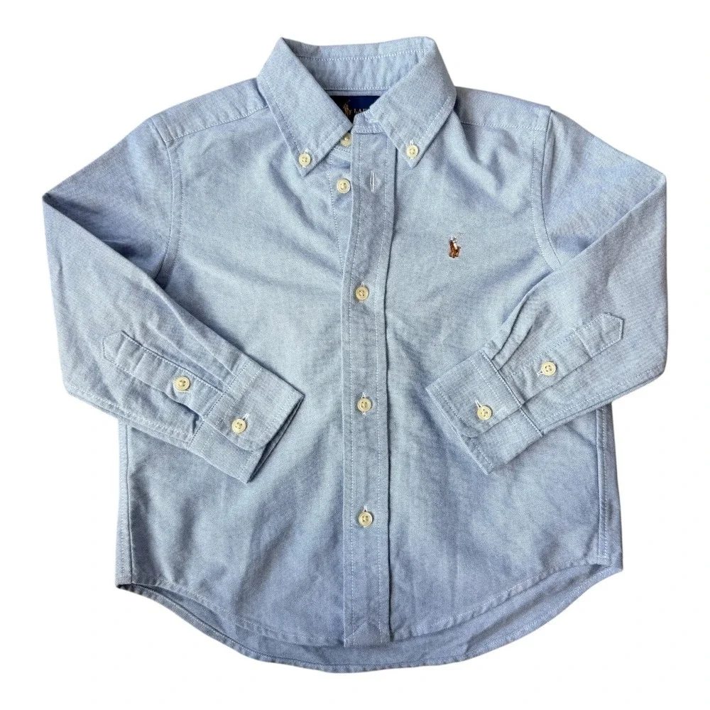 Ralph Lauren Boys 2T Blue Oxford Button Down Shirt Pony Logo NWT Cotton Prep
